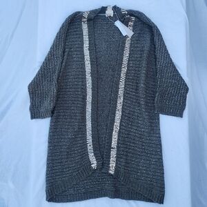 Chico's olive green 3/4 sleeve cardigan sweater with gold sequin trim size 2